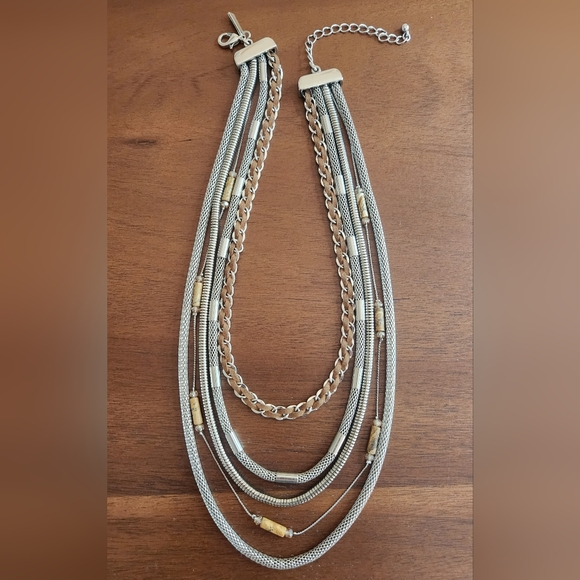 White House Black Market Five Strand Necklace Silver with suede cord & crystal - Picture 3 of 10